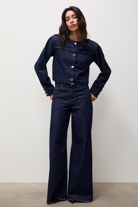 Answear.LAB Jeansy wide leg damskie granatowe