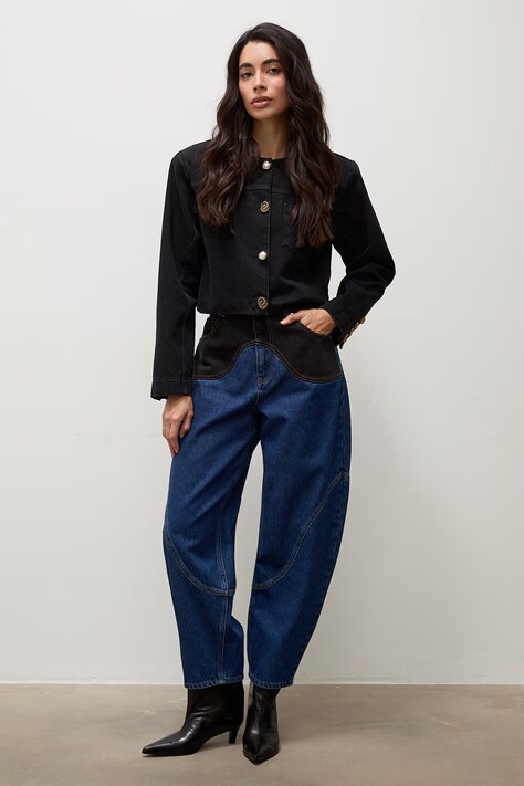 Answear.LAB Jeansy barrel damskie granatowe