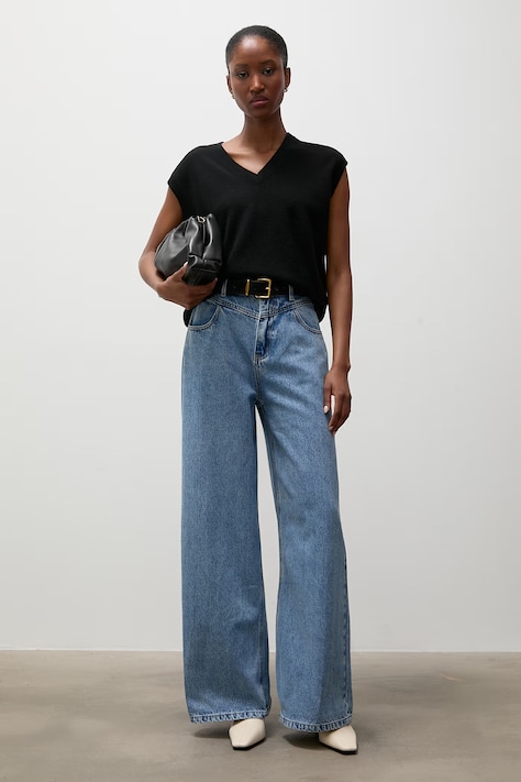 Answear.LAB jeansy wide leg damskie niebieskie