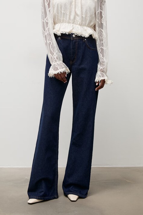 Answear.LAB jeansy wide leg damskie granatowe