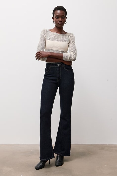 Answear.LAB Jeansy flare damskie granatowe