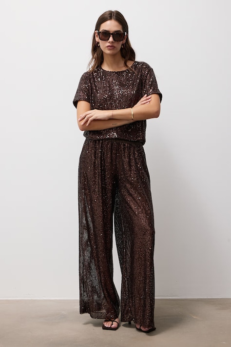 Answear.LAB Spodnie damskie brązowe high waist