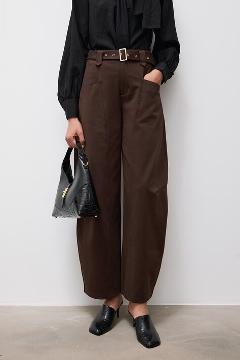 Answear.LAB Spodnie damskie z bawełną brązowe high waist