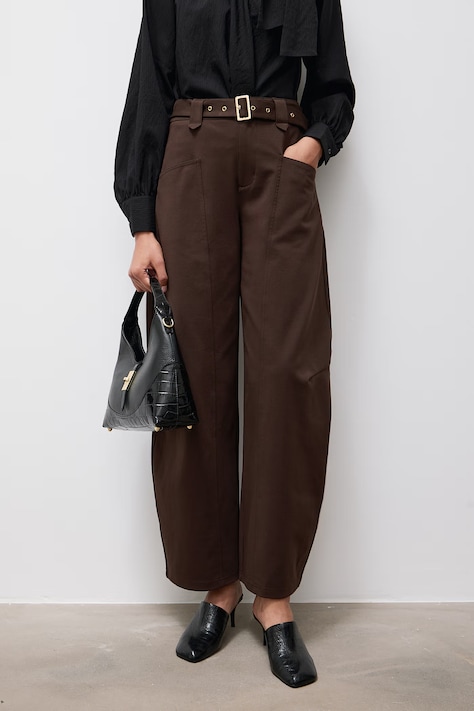 Answear.LAB Spodnie damskie z bawełną brązowe high waist