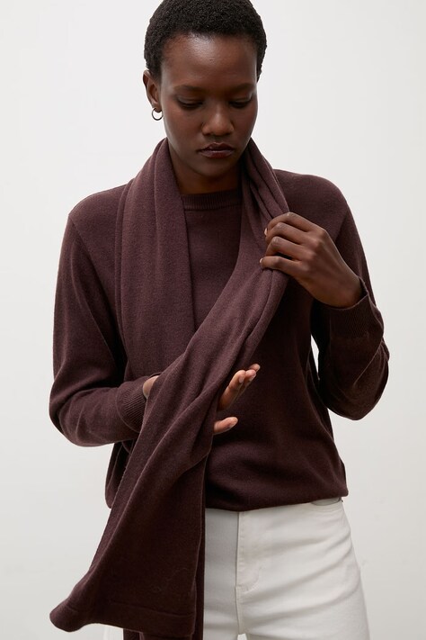 Answear.LAB sweter damski z wełny merino z szalem brązowy