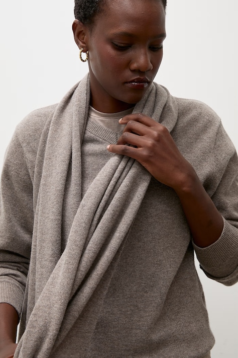 Answear.LAB sweter damski z wełny merino z szalem brązowy