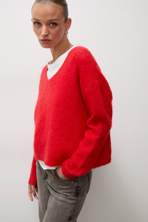 Answear.LAB Sweter damski z dodatkiem wełny czerwony