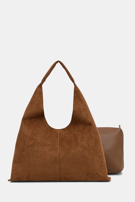 Answear.LAB Torebka shopper damska z imitacji zamszu brązowa