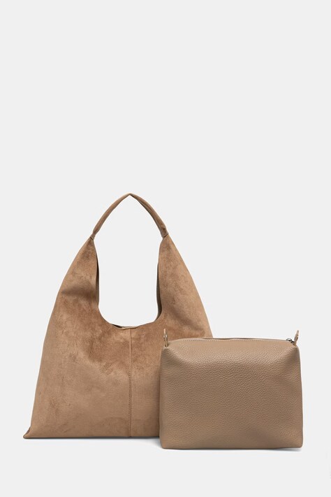 Answear.LAB Torebka shopper damska z imitacji zamszu brązowa