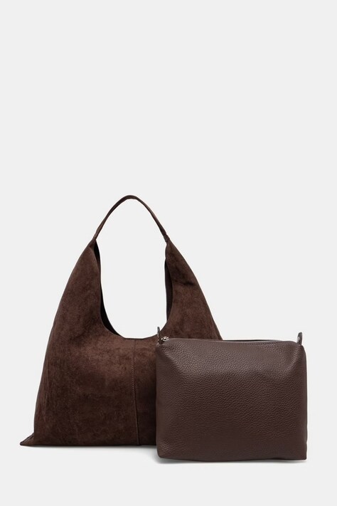 Answear.LAB Torebka shopper damska z imitacji zamszu brązowa