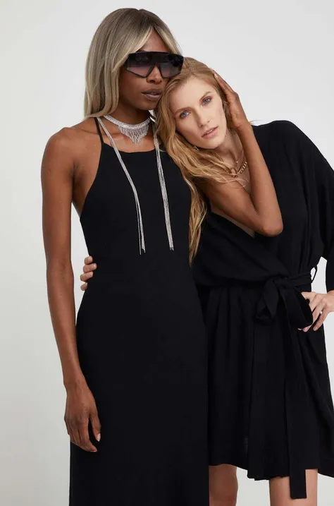 Answear Lab sukienka z lnem X kolekcja limitowana BE SHERO kolor czarny midi prosta