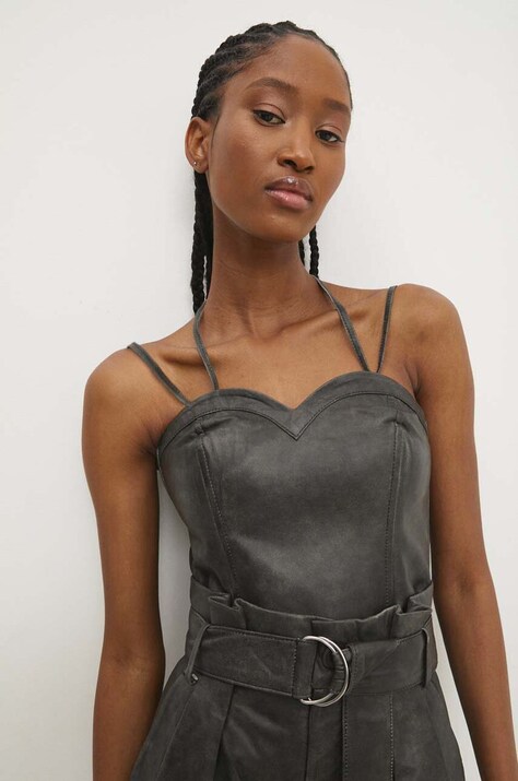 Answear Lab top din piele culoarea gri, neted