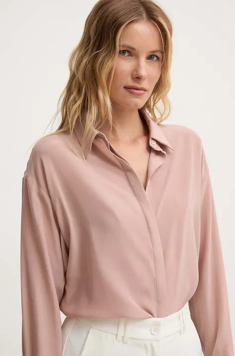 Hodvábna košeľa Answear Lab ružová farba, voľný strih, s klasickým golierom