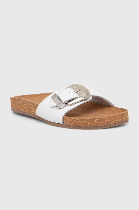 Answear Lab slapi de piele femei, culoarea alb