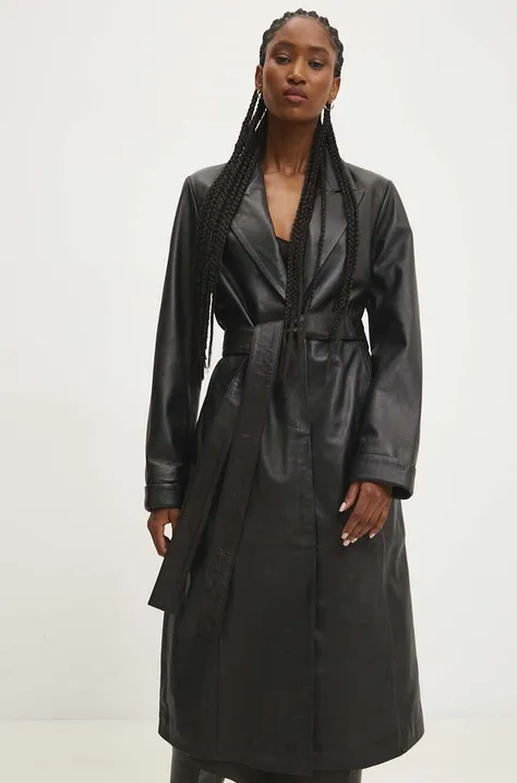 Δερμάτινο παλτό Answear Lab γυναικεία, χρώμα: μαύρο
