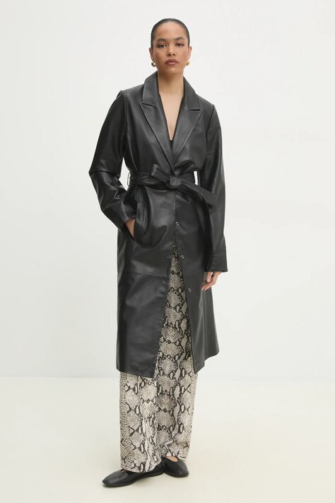 Кожаный плащ Answear.LAB женский цвет чёрный переходной