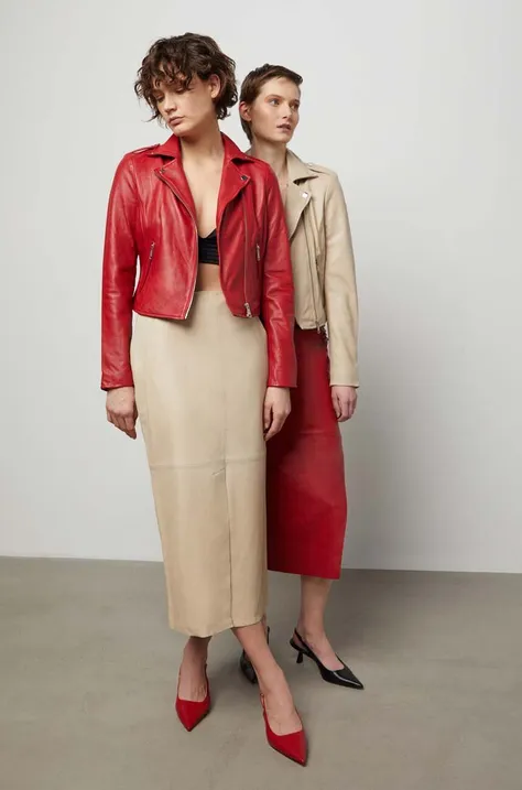 Шкіряна куртка Answear Lab жіноча колір червоний перехідна