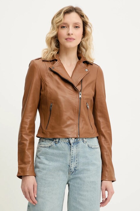 Answear Lab geaca ramones de piele femei, culoarea bej, de tranzitie