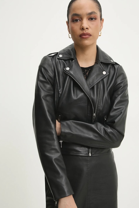 Answear Lab geaca ramones de piele femei, culoarea negru, de tranzitie