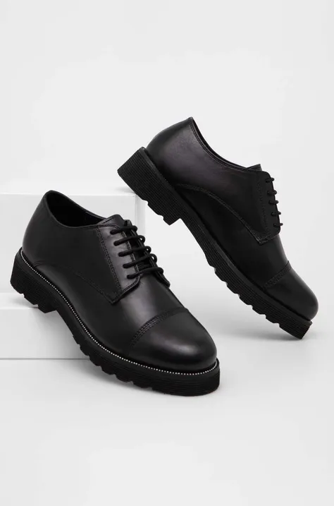 Кожаные туфли Answear Lab женские цвет чёрный на плоском ходу