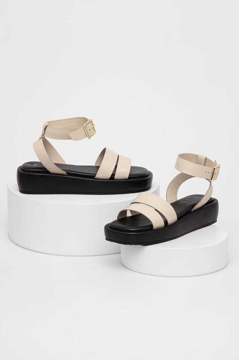 Answear Lab sandale de piele femei, culoarea bej, cu platforma