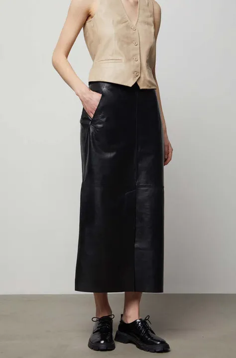 Answear Lab spódnica skórzana kolor czarny midi prosta