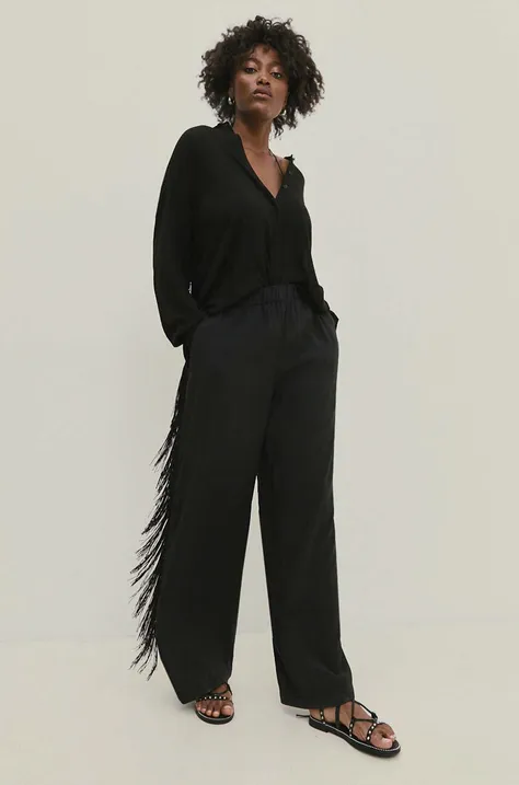 Answear Lab nadrág női, fekete, magas derekú egyenes