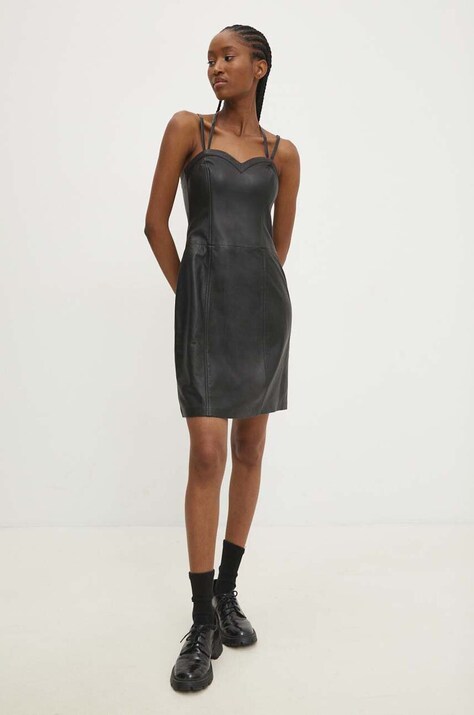 Answear Lab rochie de piele culoarea negru, mini, dreaptă