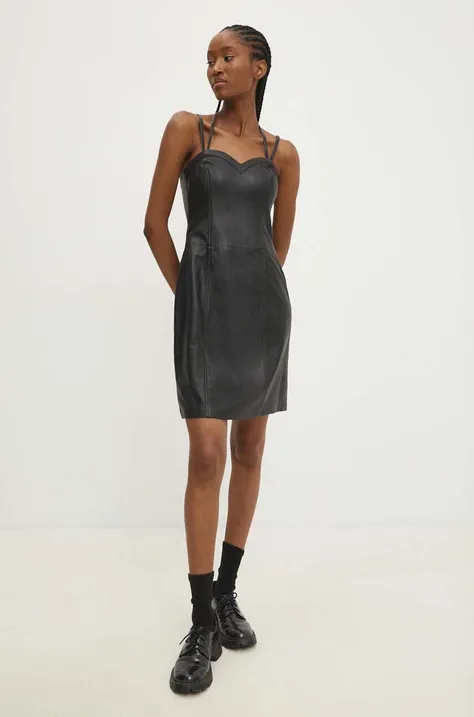 Kožna haljina Answear Lab boja: crna, mini, ravna