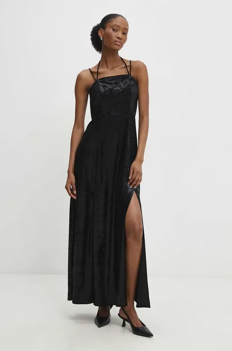 Платье из велюра Answear Lab цвет чёрный maxi расклешённая