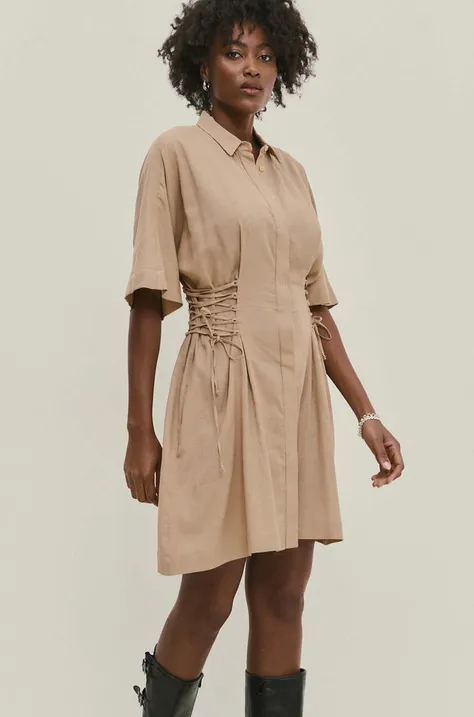 Bavlnené šaty Answear Lab béžová farba, mini, áčkový strih