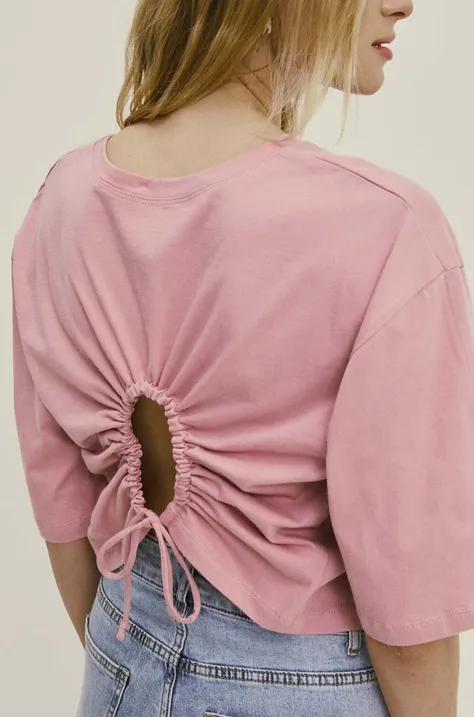 Bombažna kratka majica Answear Lab ženski, roza barva