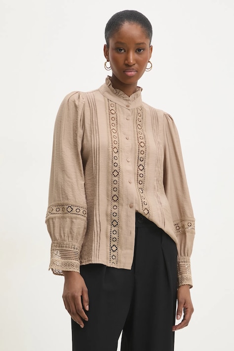 Answear.LAB koszula damska kolor beżowy regular ze stójką