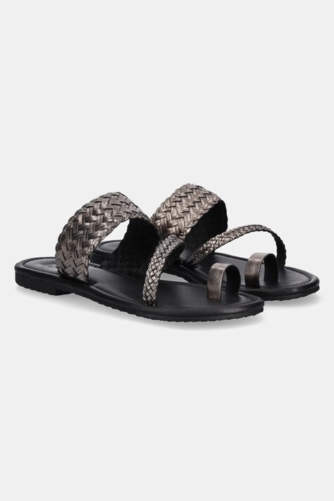 Answear Lab slapi de piele femei, culoarea argintiu