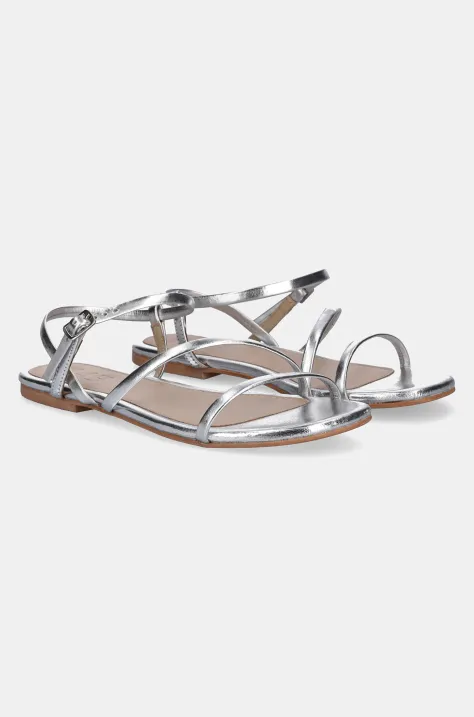 Answear Lab sandale de piele femei, culoarea argintiu