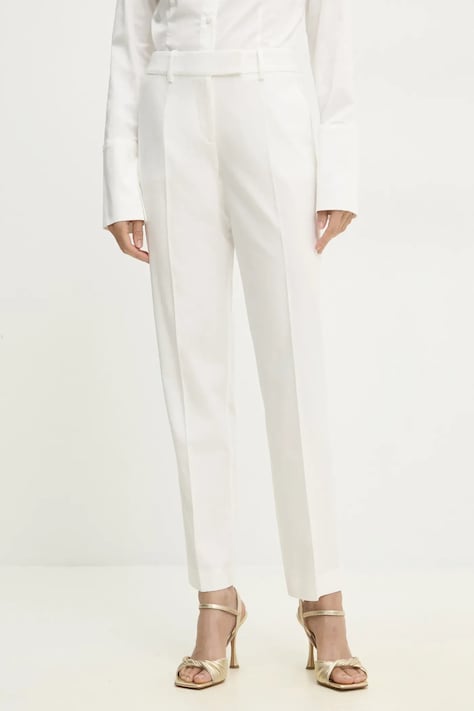 Answear Lab pantaloni de costum drepți culoarea alb, fason tigareta, high waist