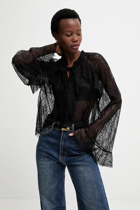 Answear.LAB bluzka damska kolor czarny w kwiaty