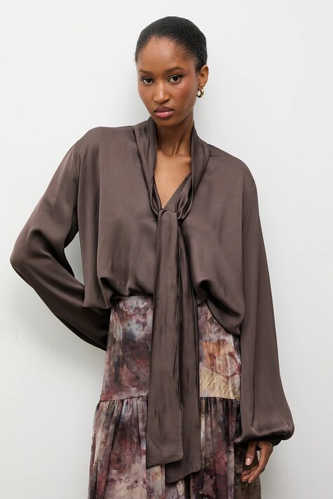 Answear.LAB bluzka damska kolor brązowy gładka