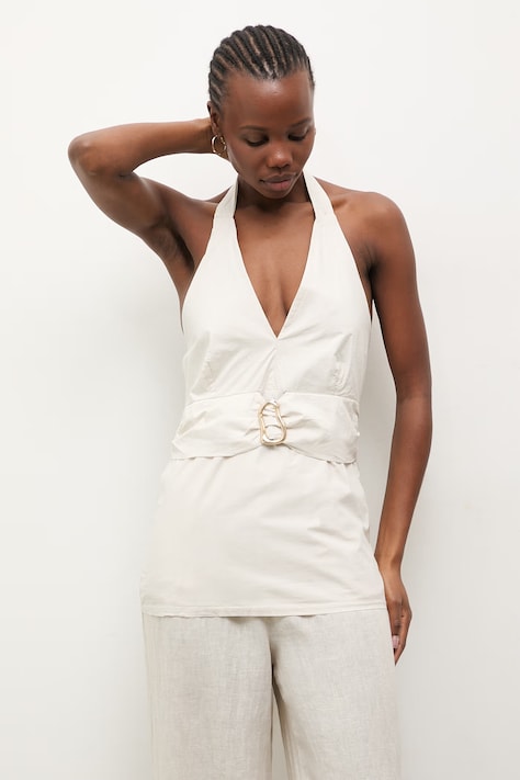 Answear.LAB bluzka damska bawełniana beżowa gładka