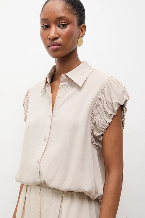 Answear.LAB koszula z lnem damskie kolor beżowy regular z kołnierzykiem klasycznym