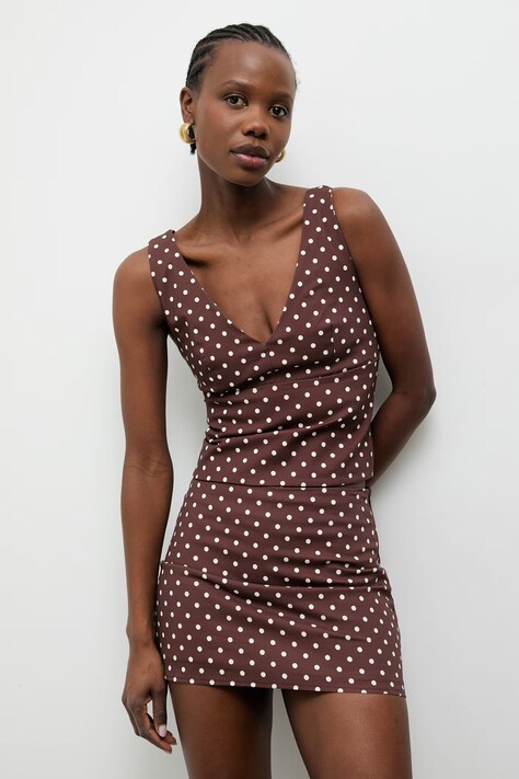 Answear.LAB bluzka damska bawełniana z elastanem brązowa w groszki