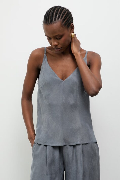 Answear.LAB top damski z lyocellu niebieski gładki