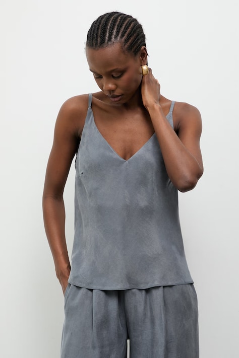 Answear.LAB top damski z lyocellu niebieski gładki