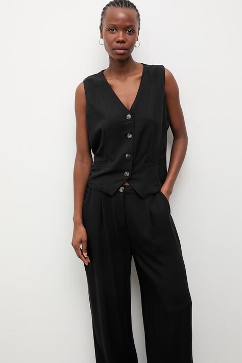 Answear.LAB komplet damski z domieszką lnu czarny