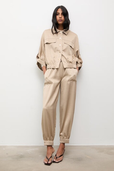 Answear.LAB komplet z domieszką lnu damski kolor beżowy