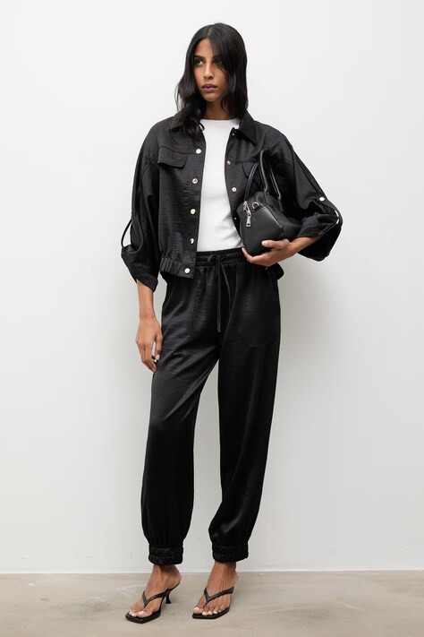 Answear.LAB komplet z domieszką lnu damski kolor czarny