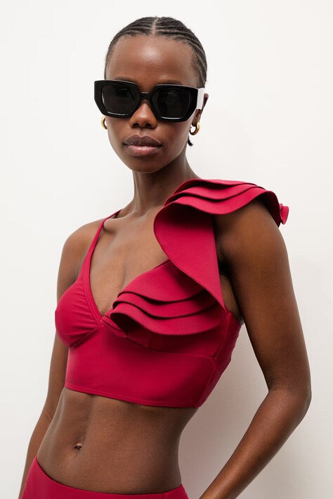 Answear.LAB biustonosz kąpielowy kolor czerwony lekko usztywniona miseczka