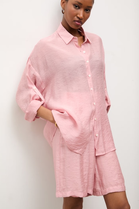 Answear.LAB koszula z domieszką jedwabiu damska kolor różowy relaxed z kołnierzykiem klasycznym