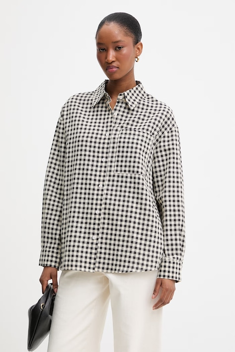 Answear.LAB koszula z dodatkiem lnu damska kolor czarny relaxed z kołnierzykiem klasycznym