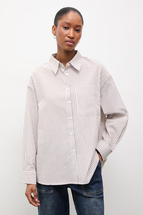 Answear.LAB koszula z dodatkiem lnu damska kolor brązowy relaxed z kołnierzykiem klasycznym